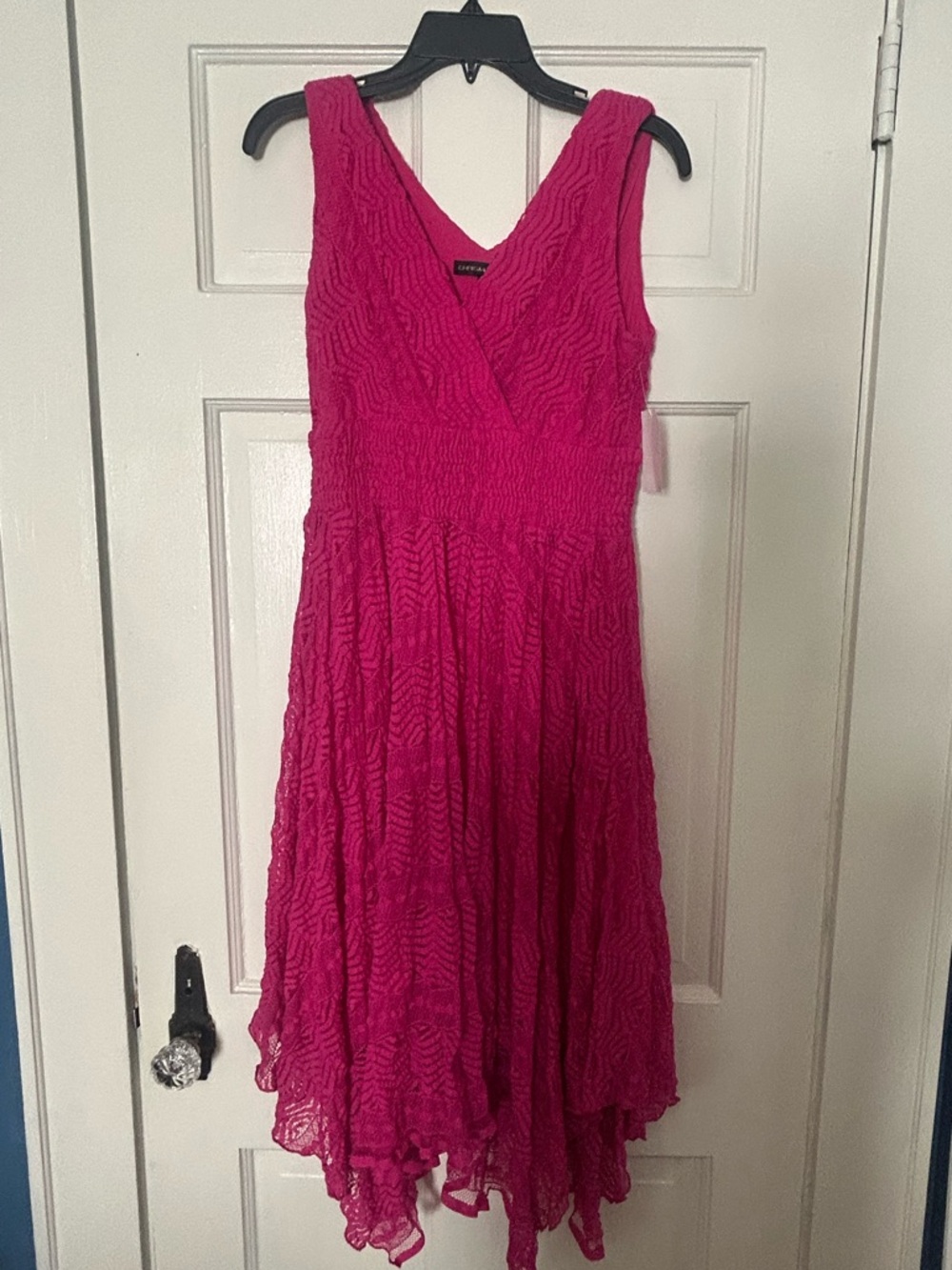 Bright Pink Textured V-Neck Sleeveless Dress